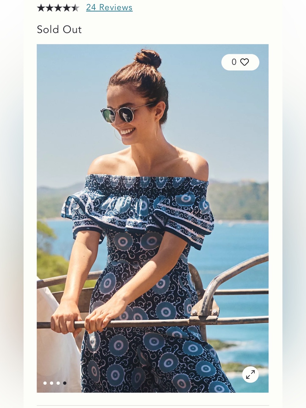 Anthropologie KOPAL Suzani Off-The-Shoulder Romper LARGE blue white CROPPED - Picture 4 of 10